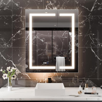 LED Medicine Cabinet with Anti-Fog Mirror, Dimmable Lighting & Built-In Outlets 30" x 36" Double Door