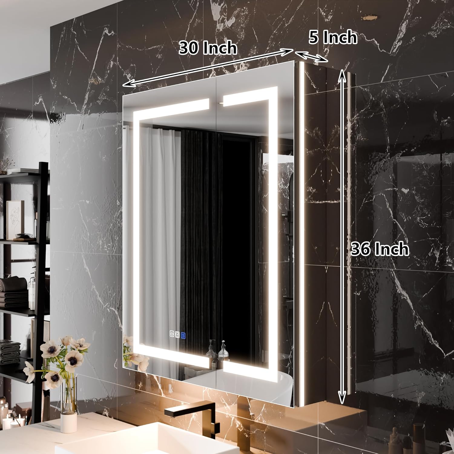 LED Medicine Cabinet with Anti-Fog Mirror, Dimmable Lighting & Built-In Outlets 30" x 36" Double Door