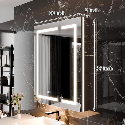 LED Medicine Cabinet with Anti-Fog Mirror, Dimmable Lighting & Built-In Outlets 30" x 36" Double Door