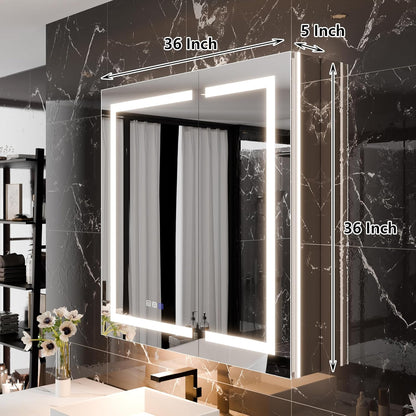 LED Medicine Cabinet with Anti-Fog Mirror, Dimmable Lighting & Built-In Outlets 36" x 36" Double Door