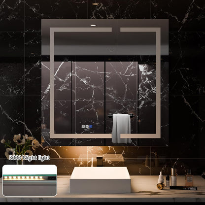 LED Medicine Cabinet with Anti-Fog Mirror, Dimmable Lighting & Built-In Outlets 36" x 36" Double Door