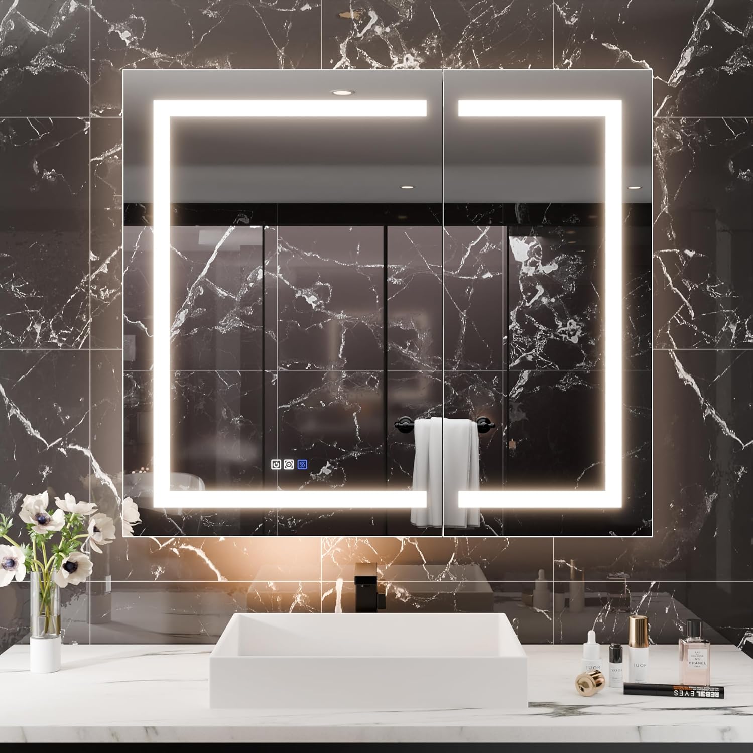 LED Medicine Cabinet with Anti-Fog Mirror, Dimmable Lighting & Built-In Outlets 42" x 36"