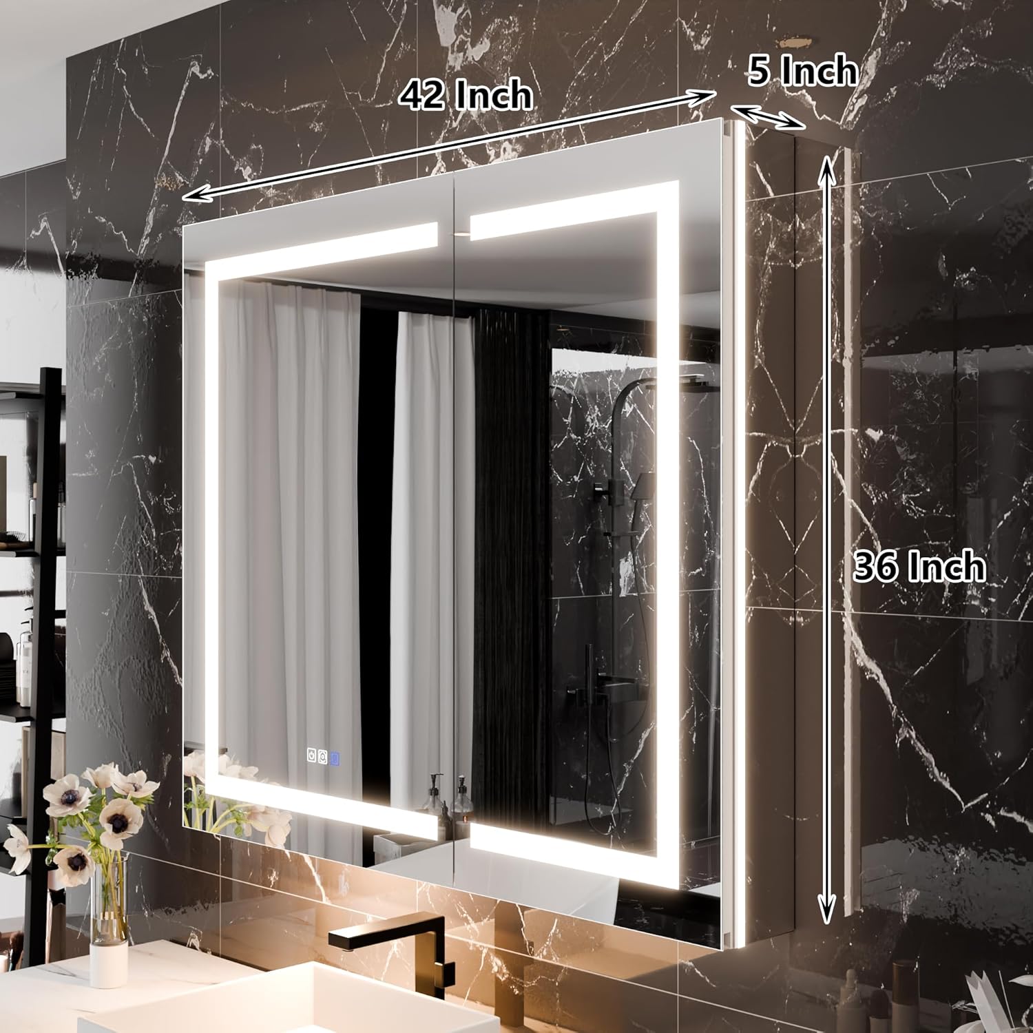 LED Medicine Cabinet with Anti-Fog Mirror, Dimmable Lighting & Built-In Outlets 42" x 36"