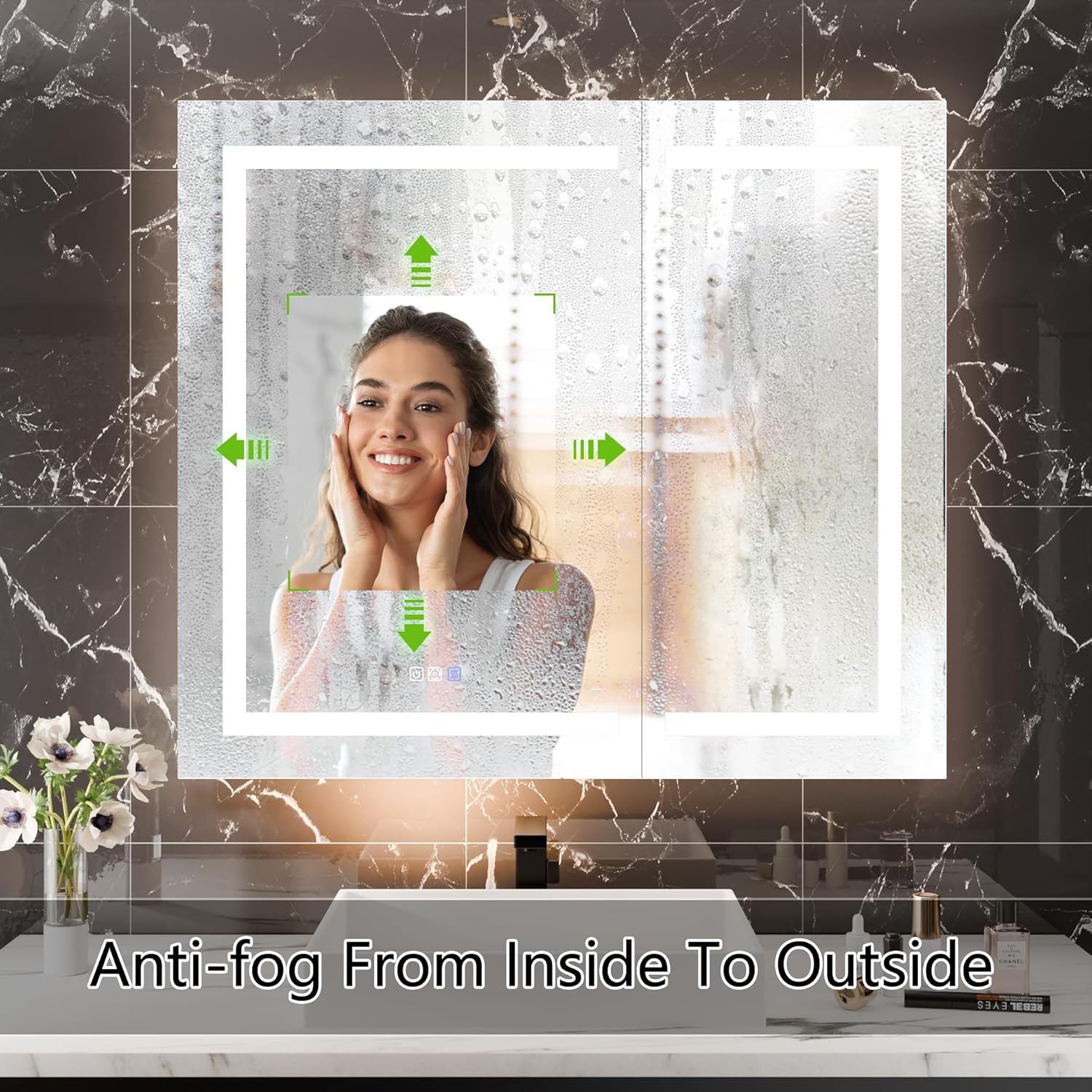 LED Medicine Cabinet with Anti-Fog Mirror, Dimmable Lighting & Built-In Outlets 42" x 36"