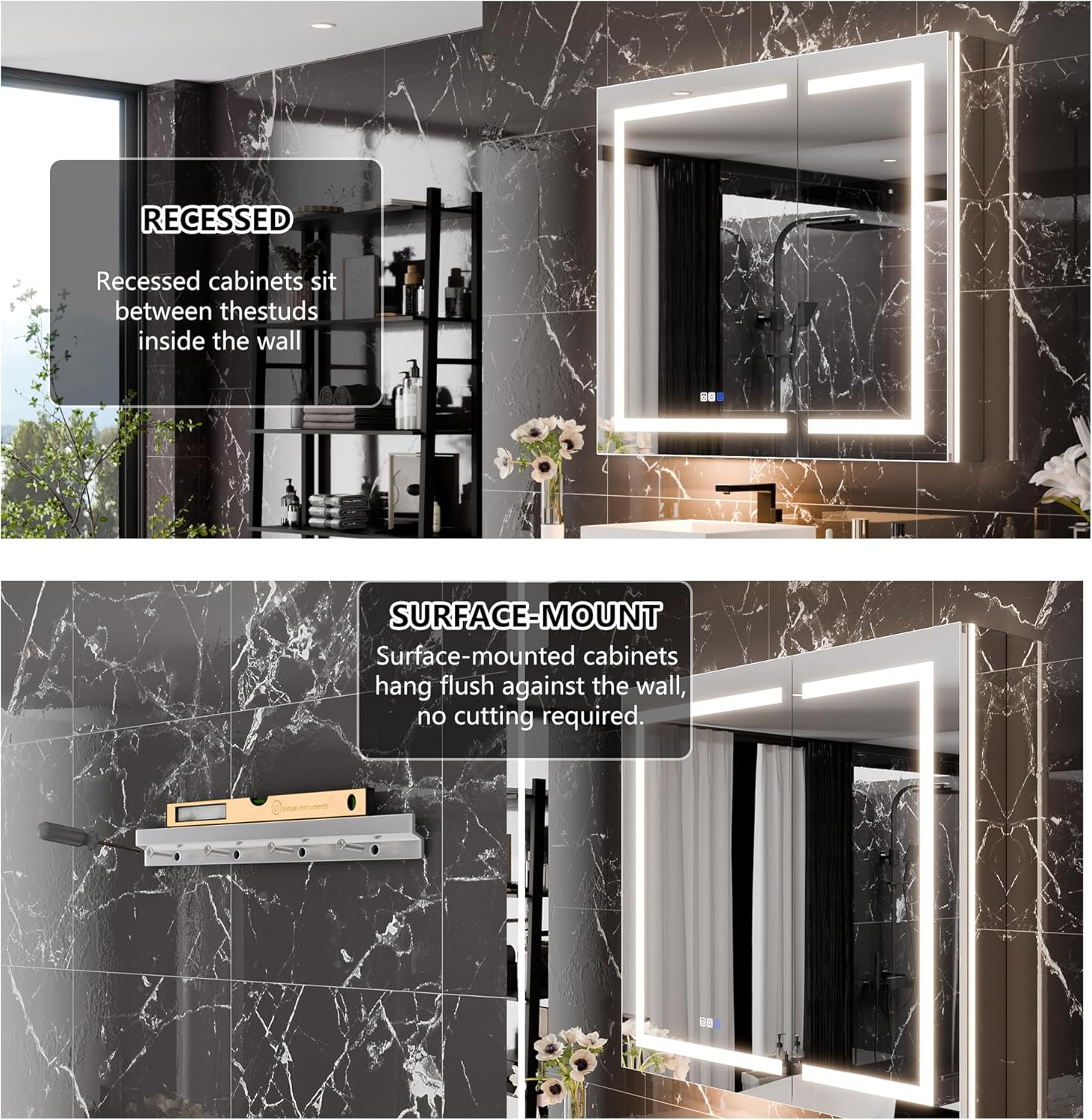 LED Medicine Cabinet with Anti-Fog Mirror, Dimmable Lighting & Built-In Outlets 42" x 36"