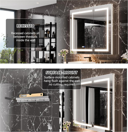 LED Medicine Cabinet with Anti-Fog Mirror, Dimmable Lighting & Built-In Outlets 42" x 36"