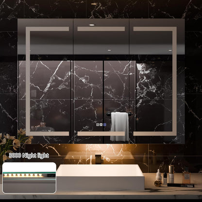LED Medicine Cabinet with Triple Door, Anti-Fog Mirror, Dimmable Lighting & Built-In Outlets 48" x 36"