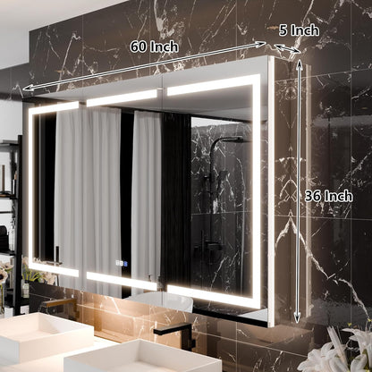 LED Medicine Cabinet with Triple Door, Anti-Fog Mirror, Dimmable Lighting & Built-In Outlets 60" x 36"