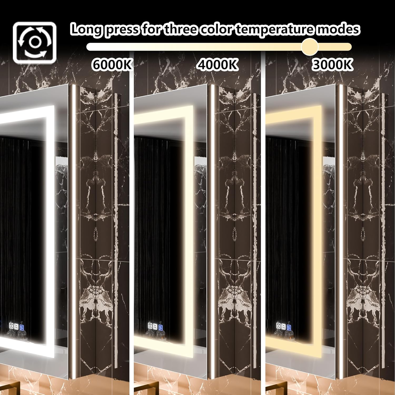 LED Medicine Cabinet with Triple Door, Anti-Fog Mirror, Dimmable Lighting & Built-In Outlets 60" x 36"