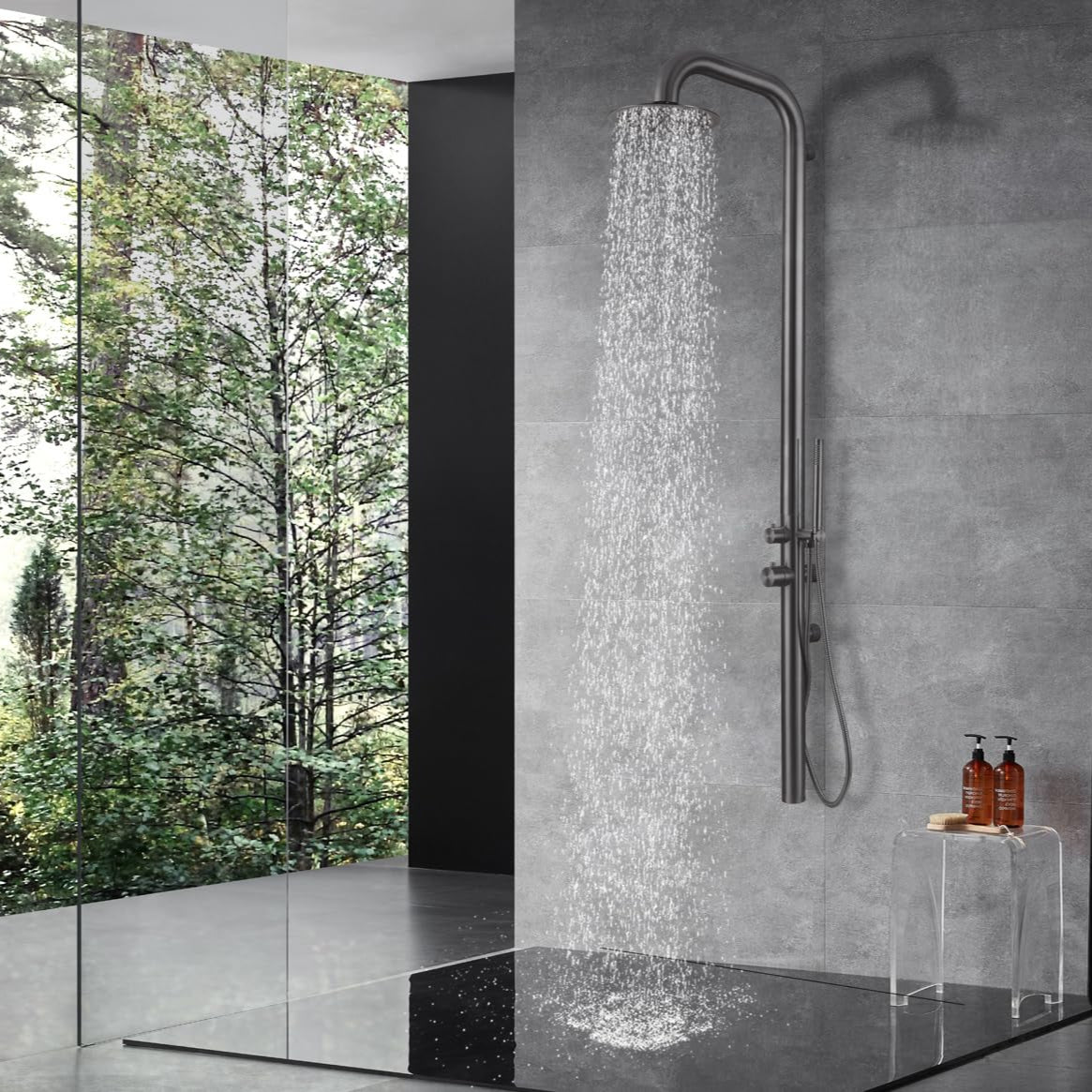 Outdoor/Indoor Shower, Wall-Mounted, Stainless Steel Grey