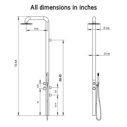 Outdoor/Indoor Shower, Wall-Mounted, Stainless Steel Grey