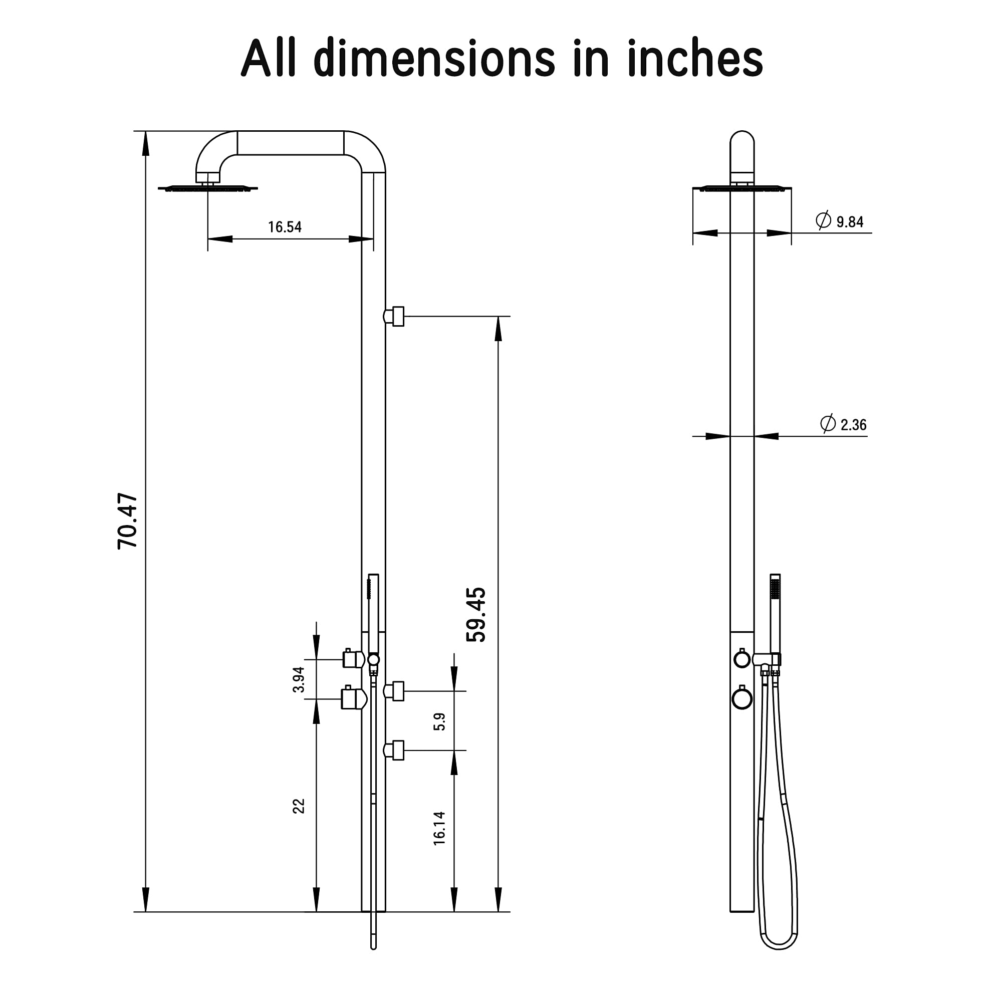 Outdoor/Indoor Shower, Wall-Mounted, Stainless Steel Matte Black