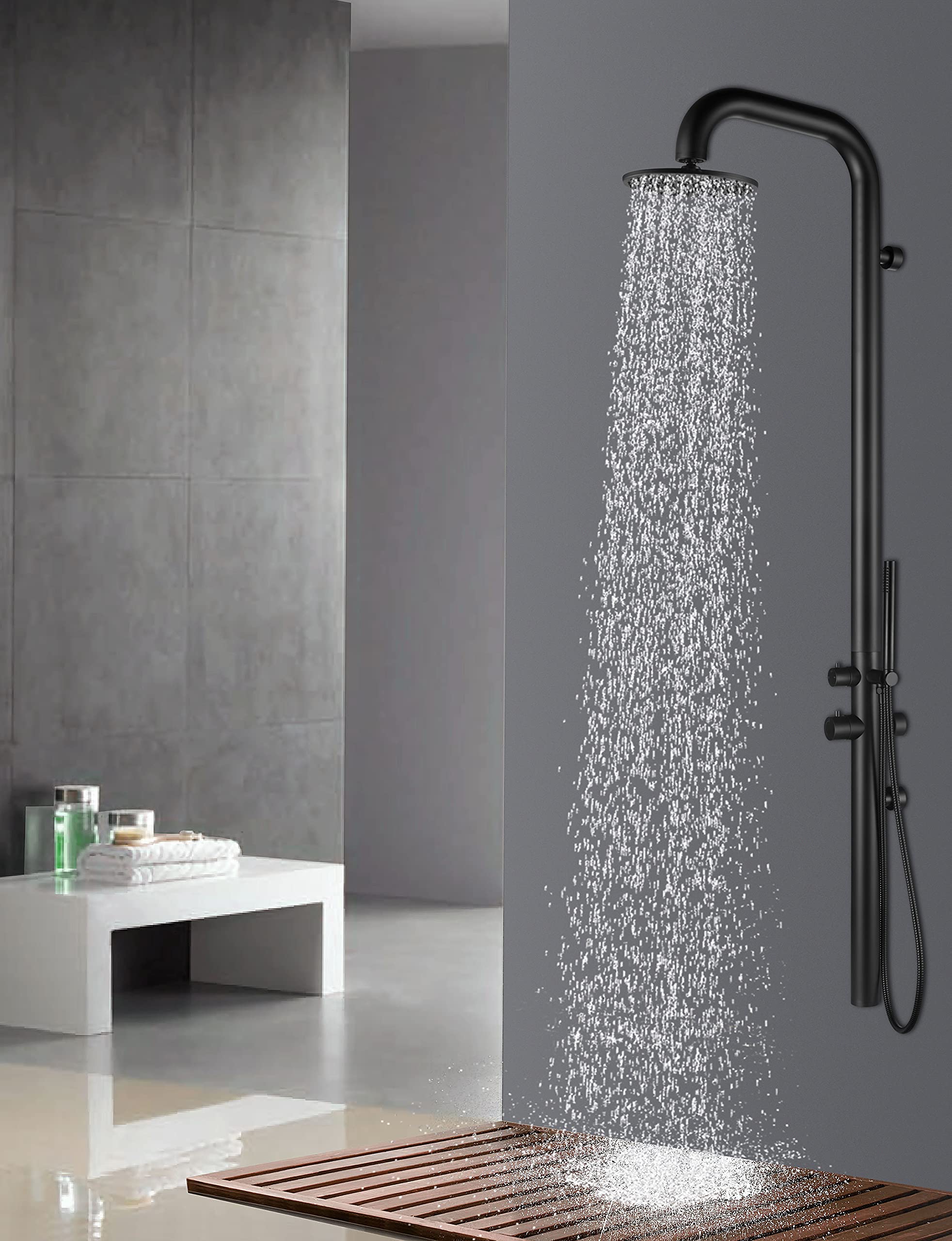 Outdoor/Indoor Shower, Wall-Mounted, Stainless Steel Matte Black