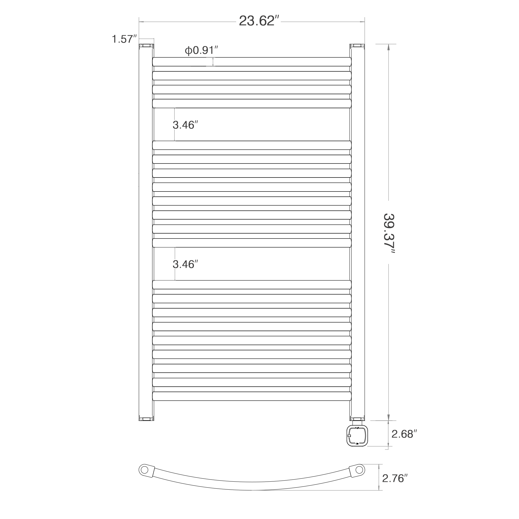 Towel Warmer Radiator 21 Curved Bars with Programmable Smart Control, 24"x40" Matte Black