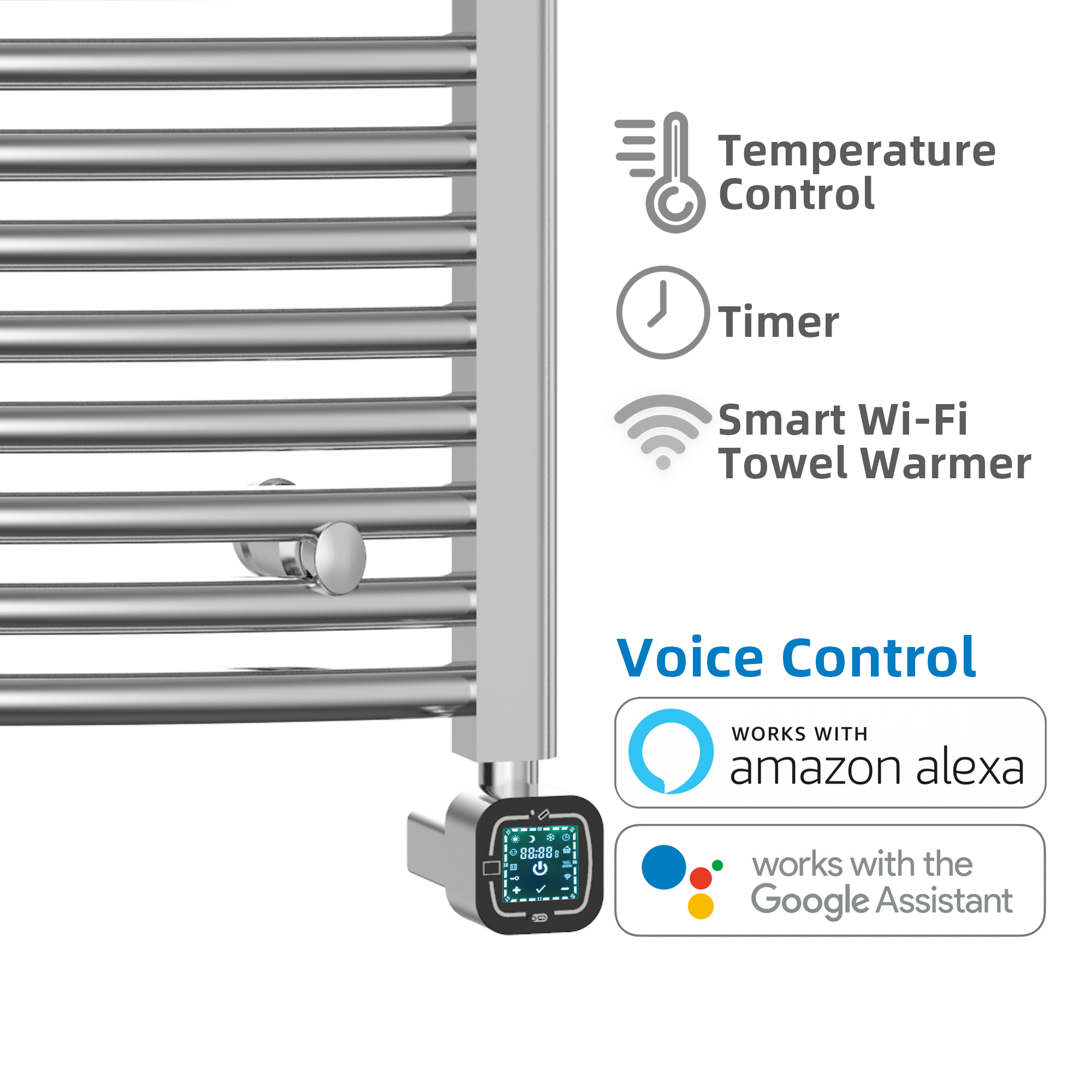 Towel Warmer Radiator 21 Curved Bars with Programmable Smart Control, 24"x40" Chrome