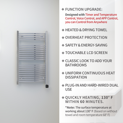 Towel Warmer Radiator 21 Curved Bars with Programmable Smart Control, 24"x40" Chrome