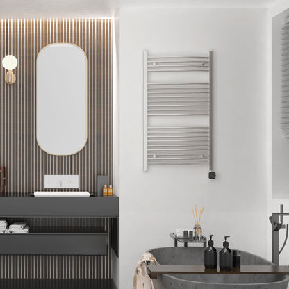 Towel Warmer Radiator 21 Curved Bars with Programmable Smart Control, 24"x40" Brushed Polish