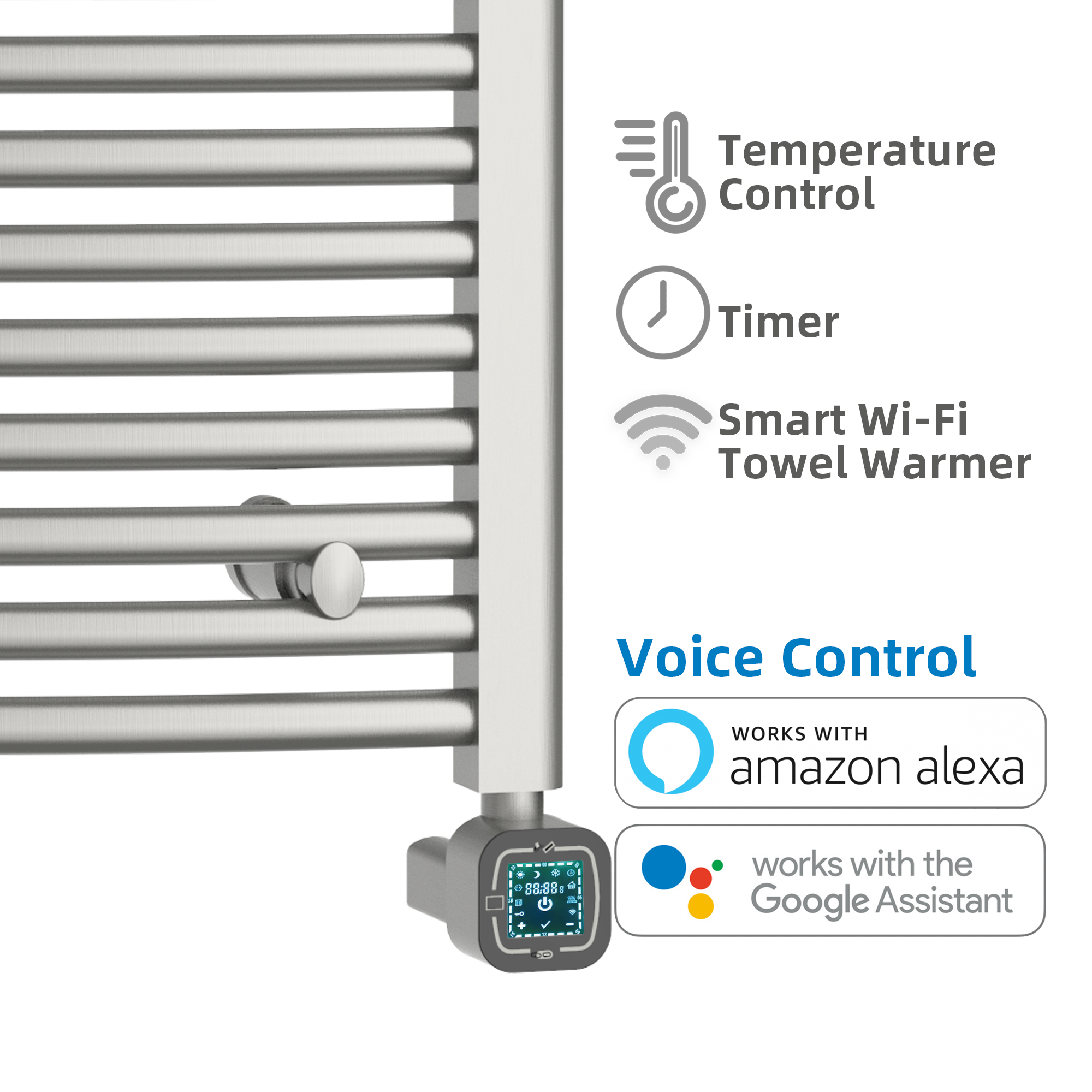 Towel Warmer Radiator 21 Curved Bars with Programmable Smart Control, 24"x40" Brushed Polish