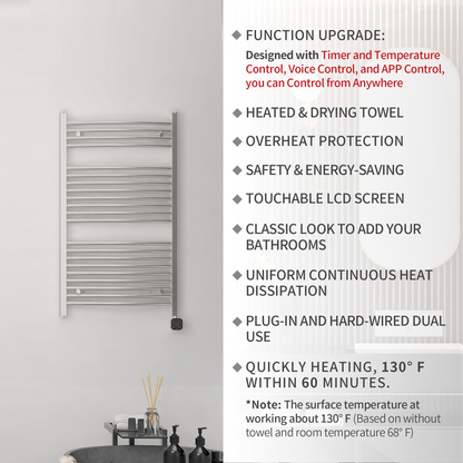 Towel Warmer Radiator 21 Curved Bars with Programmable Smart Control, 24"x40" Brushed Polish