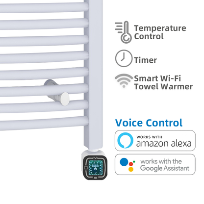 Towel Warmer Radiator 21 Curved Bars with Programmable Smart Control, 24"x40" Gloss White