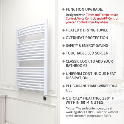 Towel Warmer Radiator 21 Curved Bars with Programmable Smart Control, 24"x40" Gloss White