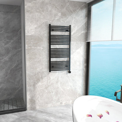 Towel Warmer Radiator 25 Curved Bars with Programmable Smart Control, 24"x48" Matte Black