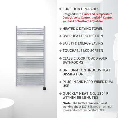 Towel Warmer Radiator 25 Curved Bars with Programmable Smart Control, 24"x48" Chrome