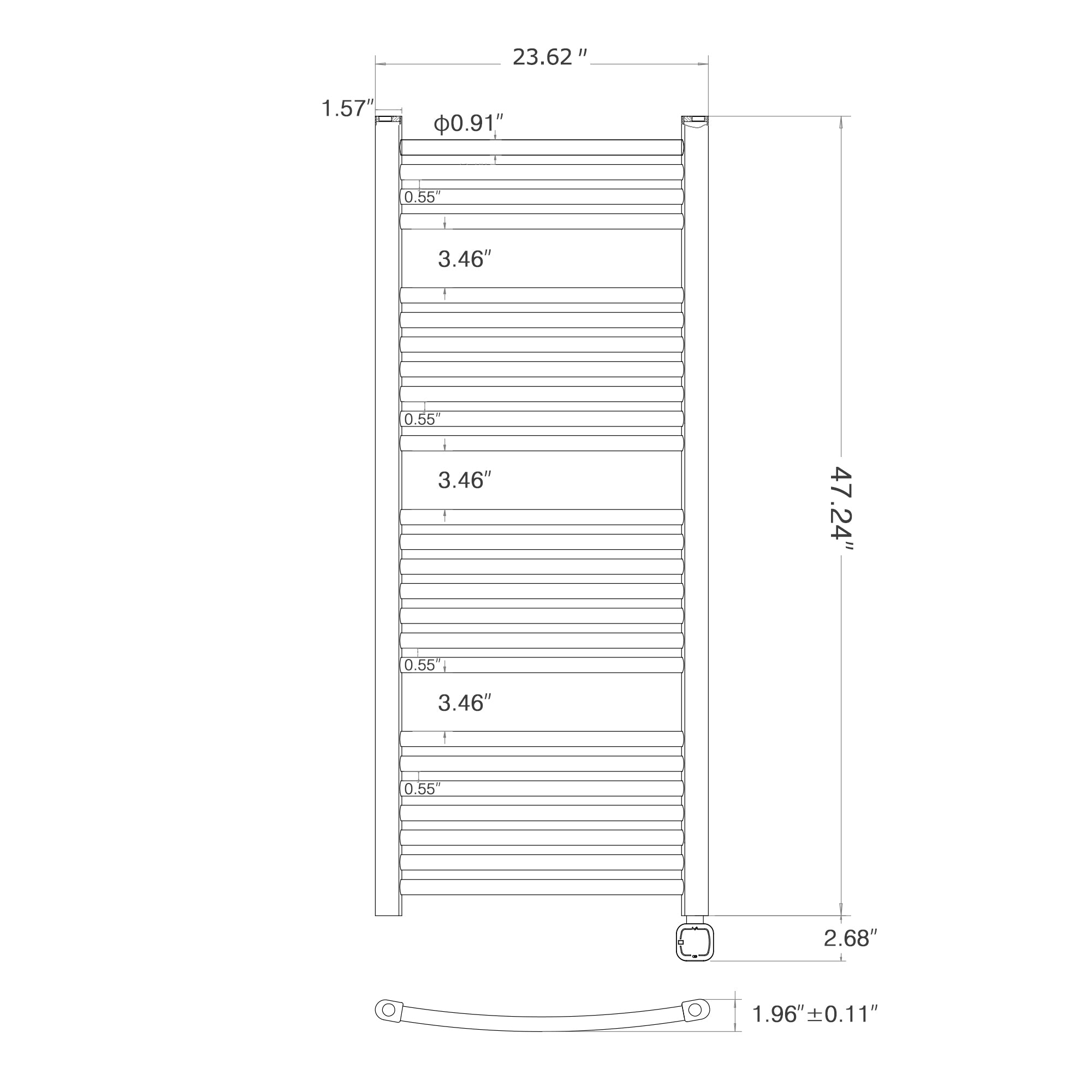 Towel Warmer Radiator 25 Curved Bars with Programmable Smart Control, 24"x48" Brushed Polish