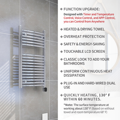 Towel Warmer Radiator 18 Curved Bars with Programmable Smart Control, 20"x32" Chrome