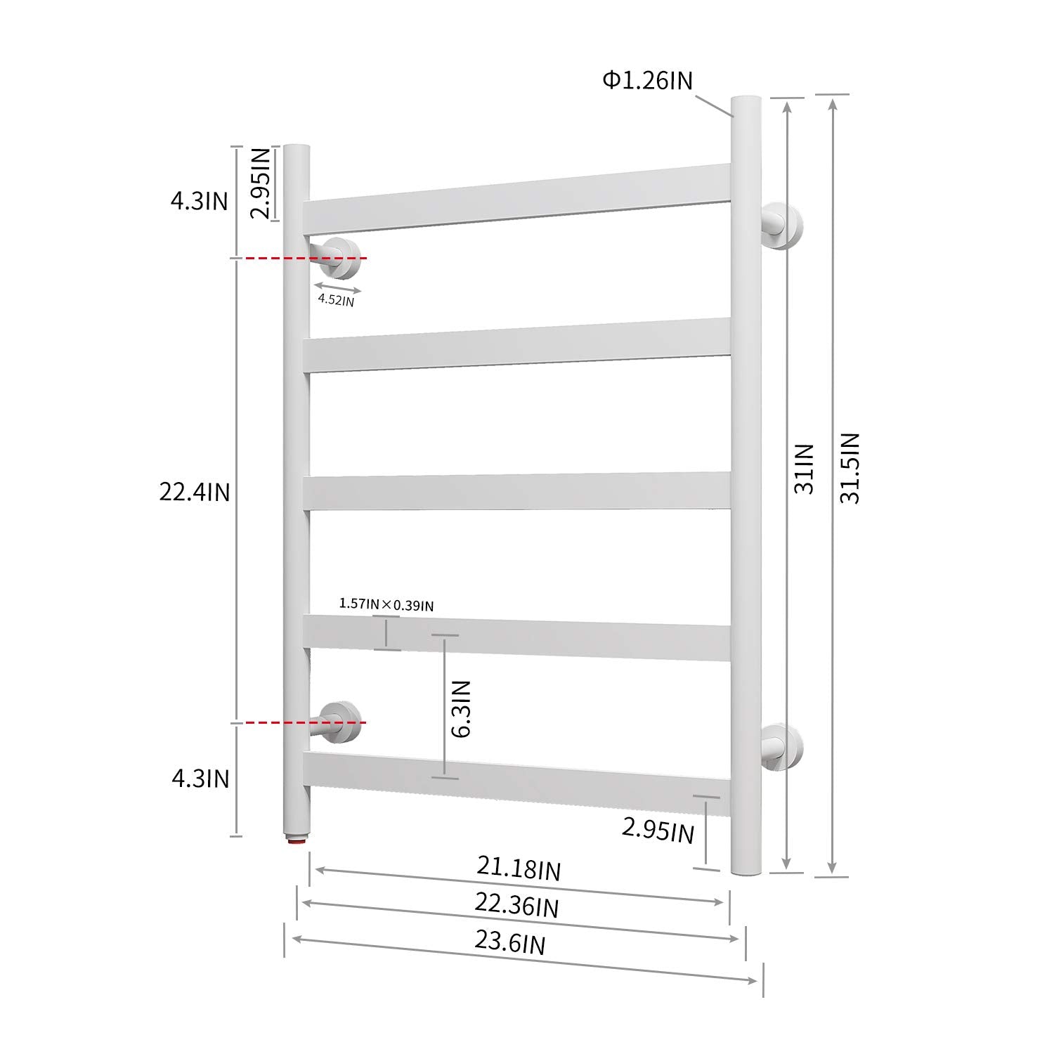 Towel Warmer 5 Flat Bar 24"x32" Wall-Mounted, Hardwired/Plug-In Gloss White