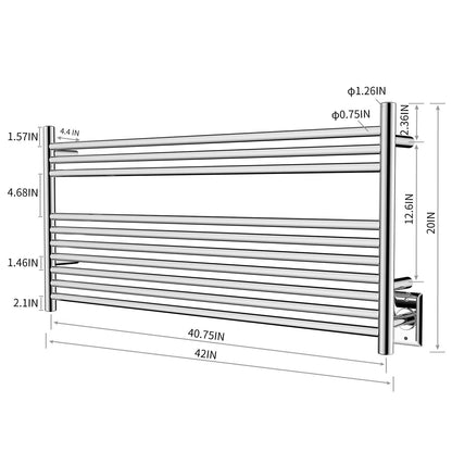 Towel Warmer 10 Straight Bar 42"x20" Wall-Mounted, Hardwired/Plug-In Mirror Polish