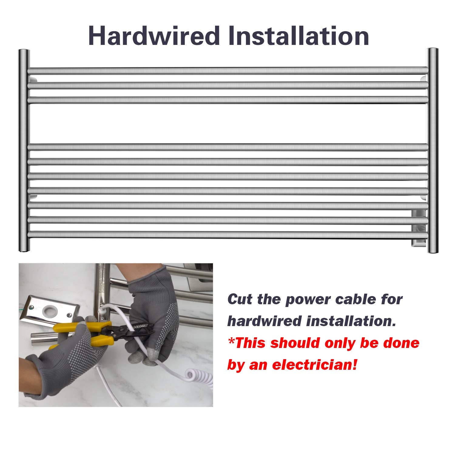 Towel Warmer 10 Straight Bar 42"x20" Wall-Mounted, Hardwired/Plug-In Brushed Polish