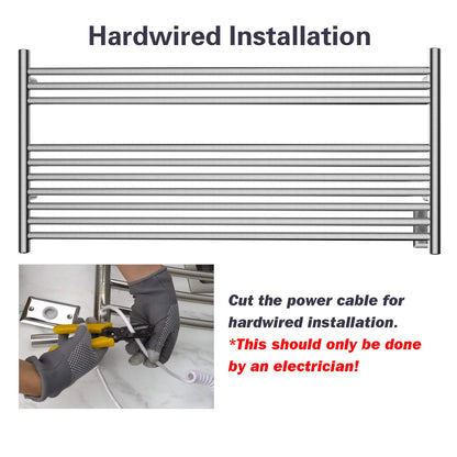 Towel Warmer 10 Straight Bar 42"x20" Wall-Mounted, Hardwired/Plug-In Brushed Polish