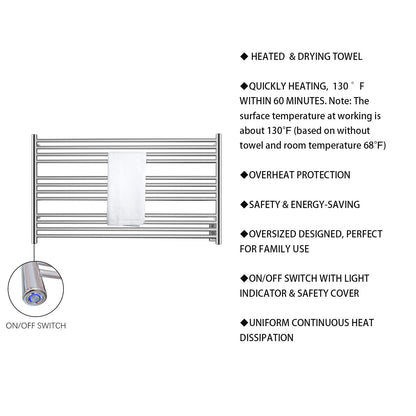 Towel Warmer 12 Straight Bar 42"x24" Wall-Mounted, Hardwired/Plug-In Brushed Polish