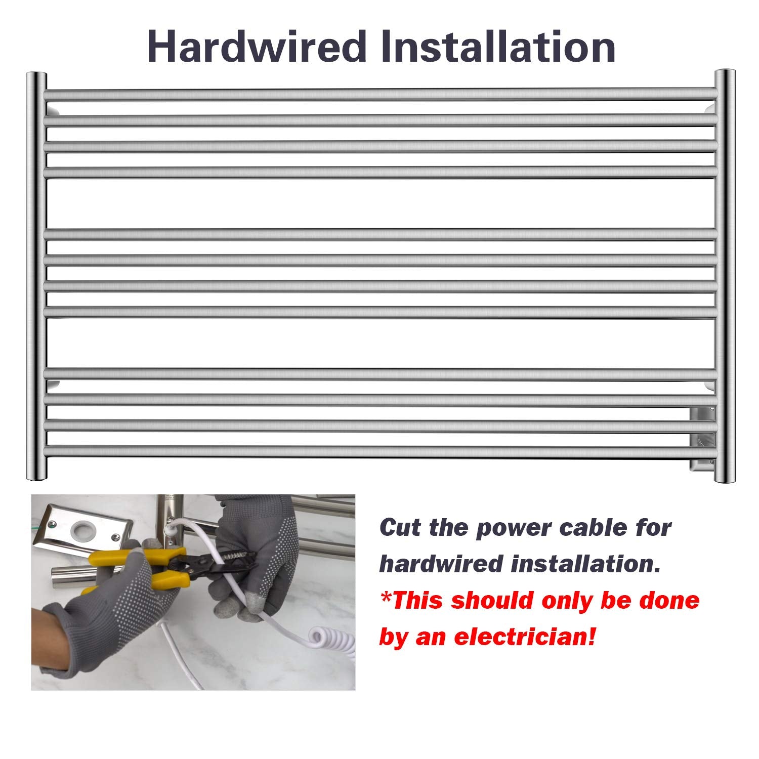 Towel Warmer 12 Straight Bar 42"x24" Wall-Mounted, Hardwired/Plug-In Brushed Polish