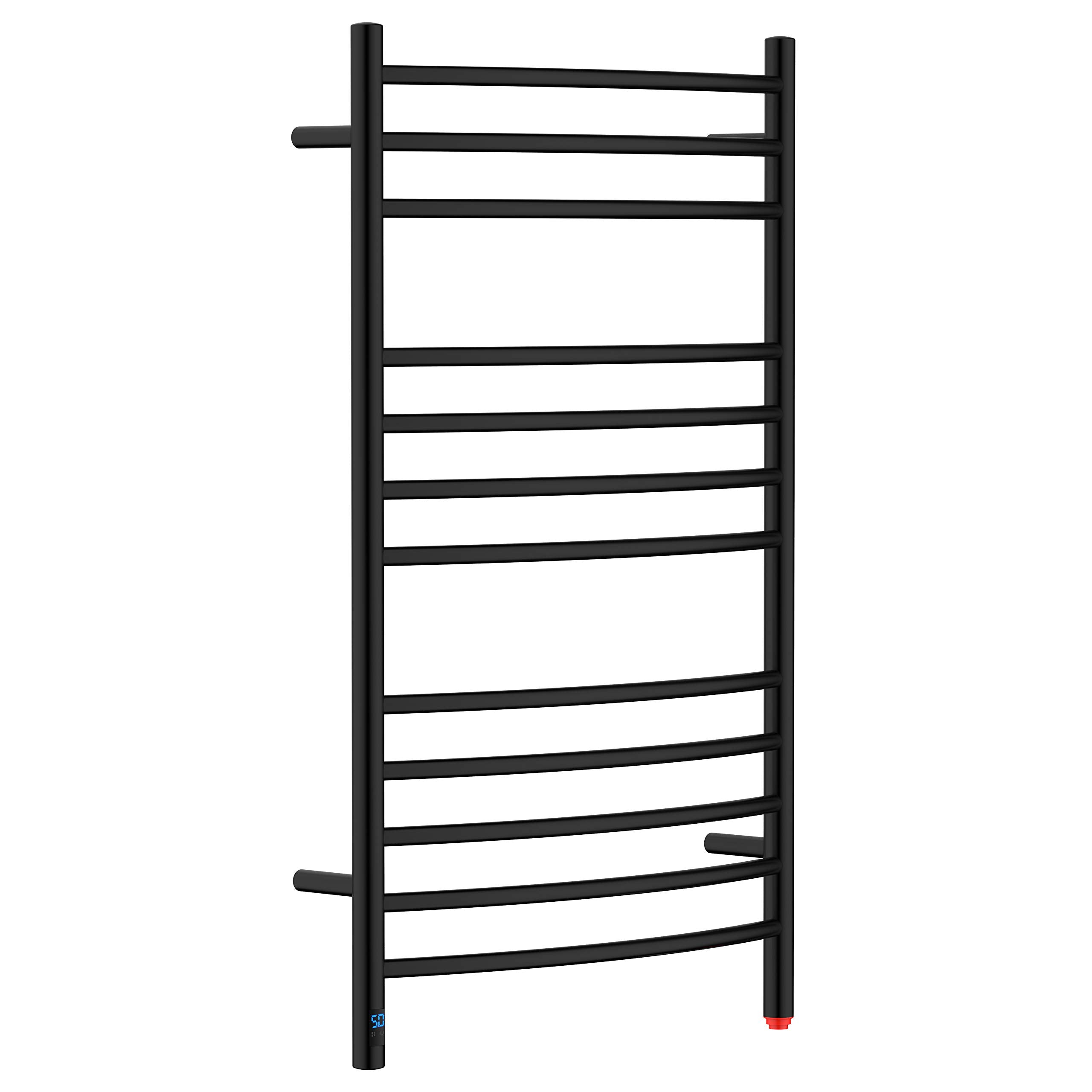 Towel Warmer 12 Curved Bar 24"x40" Built-In Timer, Temperature Control, Wall-Mounted, Hardwired/Plug-in Matte Black