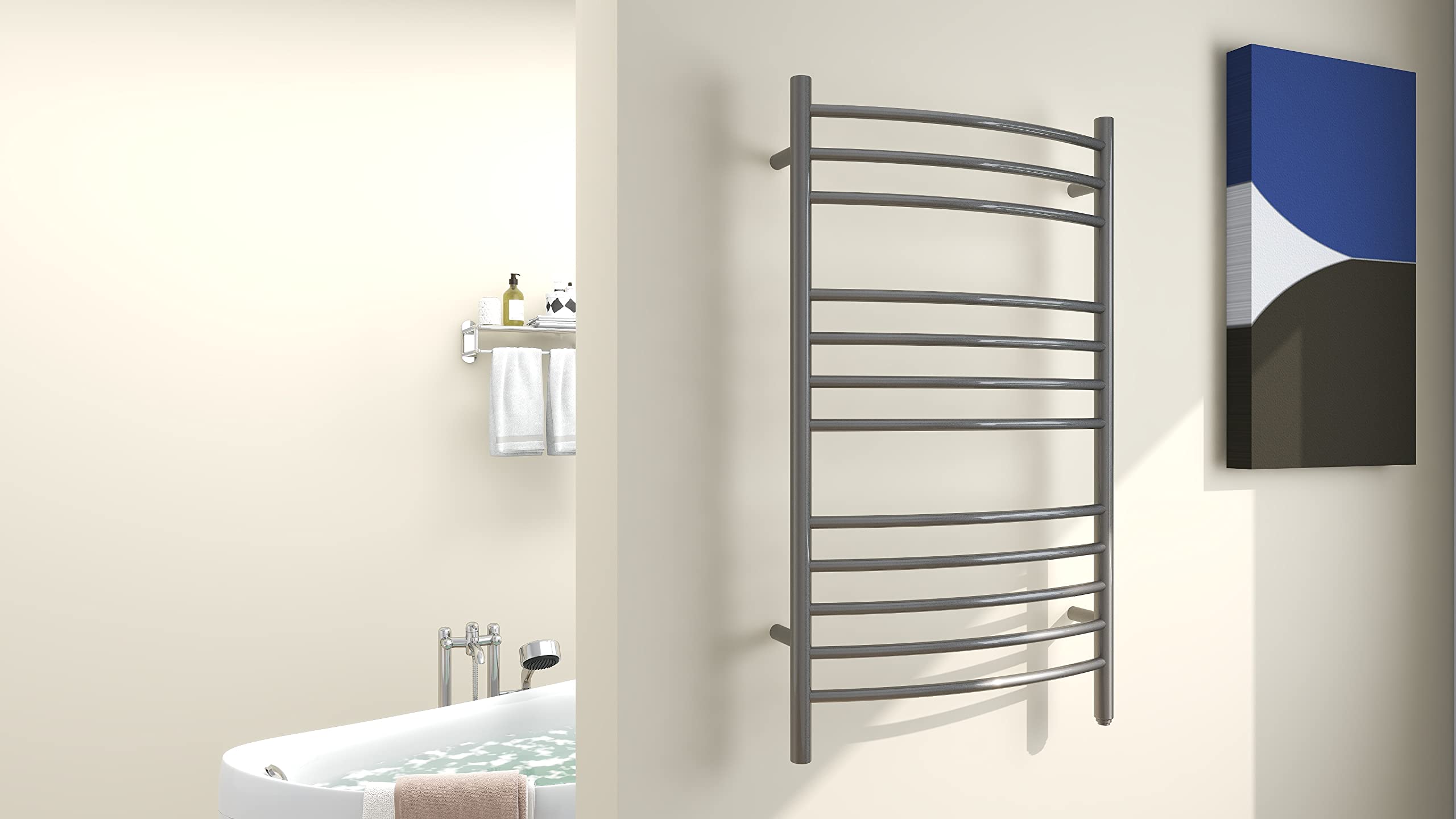 Towel Warmer 12 Curved Bar 24"x40" Hardwired/Plug-in Grey