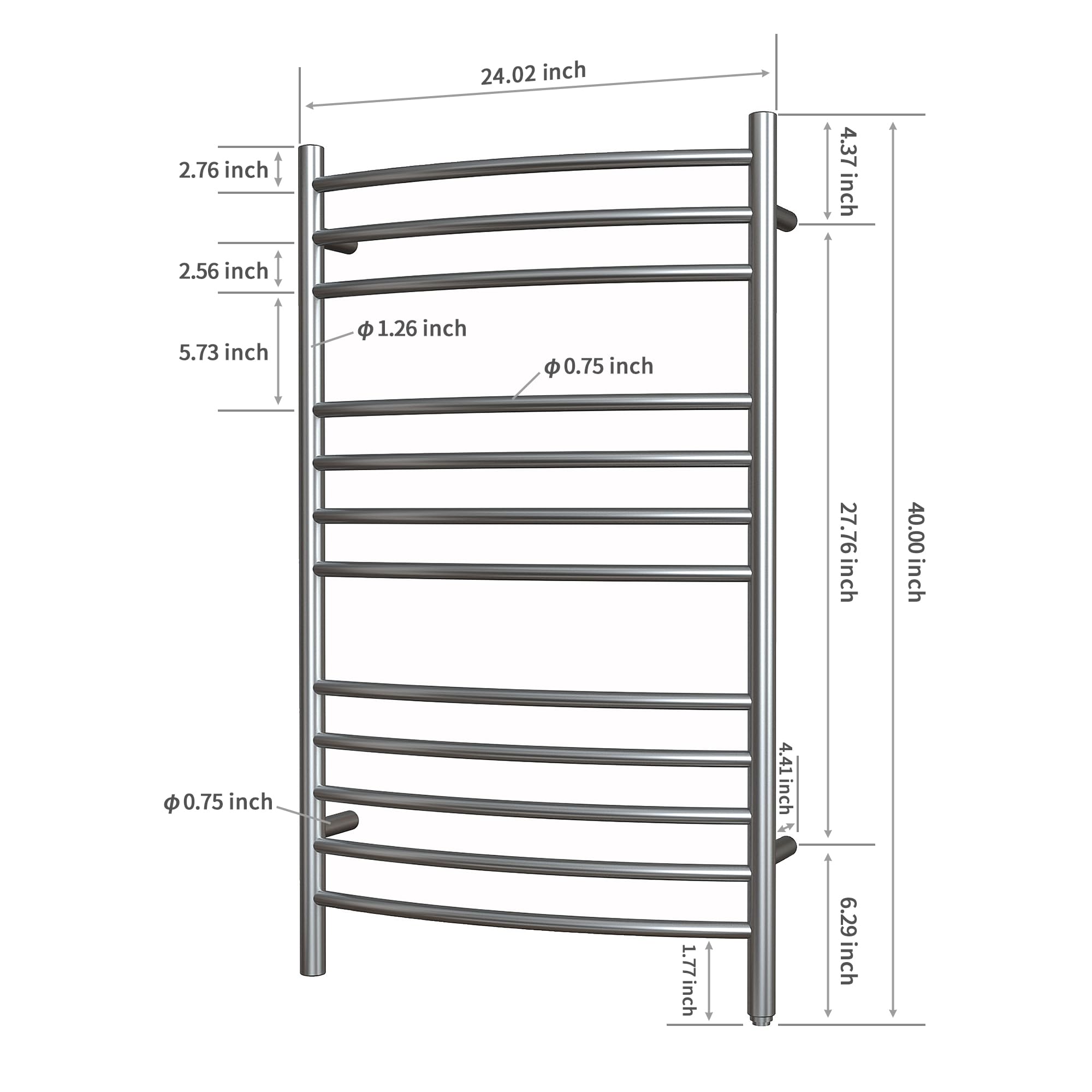 Towel Warmer 12 Curved Bar 24"x40" Hardwired/Plug-in Grey