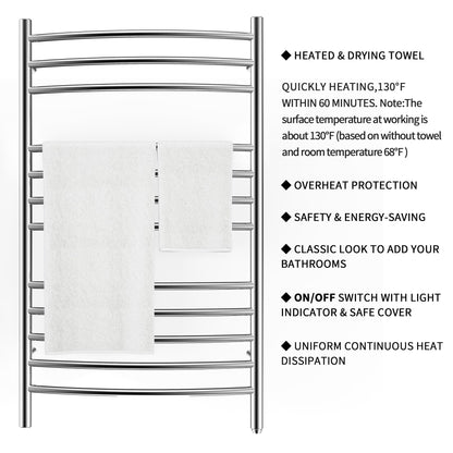 Towel Warmer 12 Curved Bar 24"x40" Hardwired/Plug-in Mirror Polish