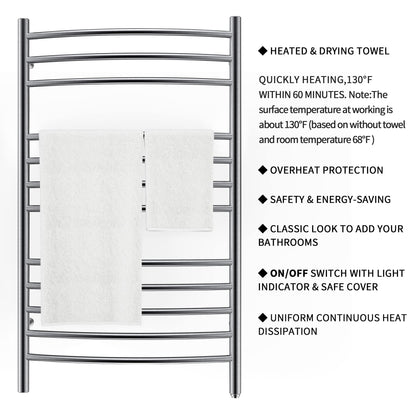 Towel Warmer 12 Curved Bar 24"x40" Hardwired/Plug-in Brushed Polish