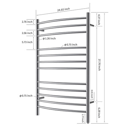 Towel Warmer 12 Curved Bar 24"x40" Hardwired/Plug-in Brushed Polish