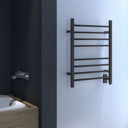 Towel Warmer 8 Square Bar 24"x32" Hardwired/Plug-in, Wall-Mounted Matte Black