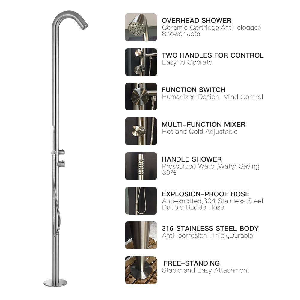 Freestanding Outdoor Shower Stainless Steel with Handheld Shower Matte Black