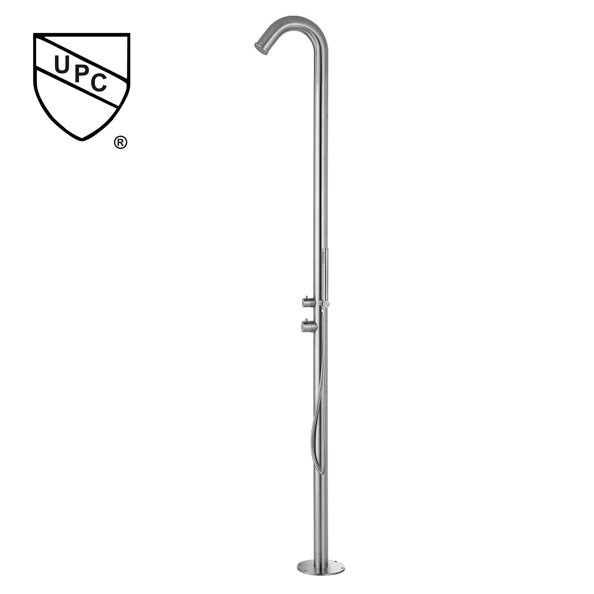 Freestanding Outdoor Shower Stainless Steel with Handheld Shower Brushed