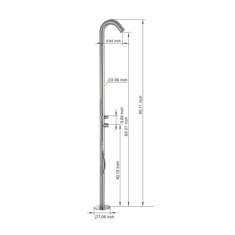 Freestanding Outdoor Shower Stainless Steel with Handheld Shower Brushed