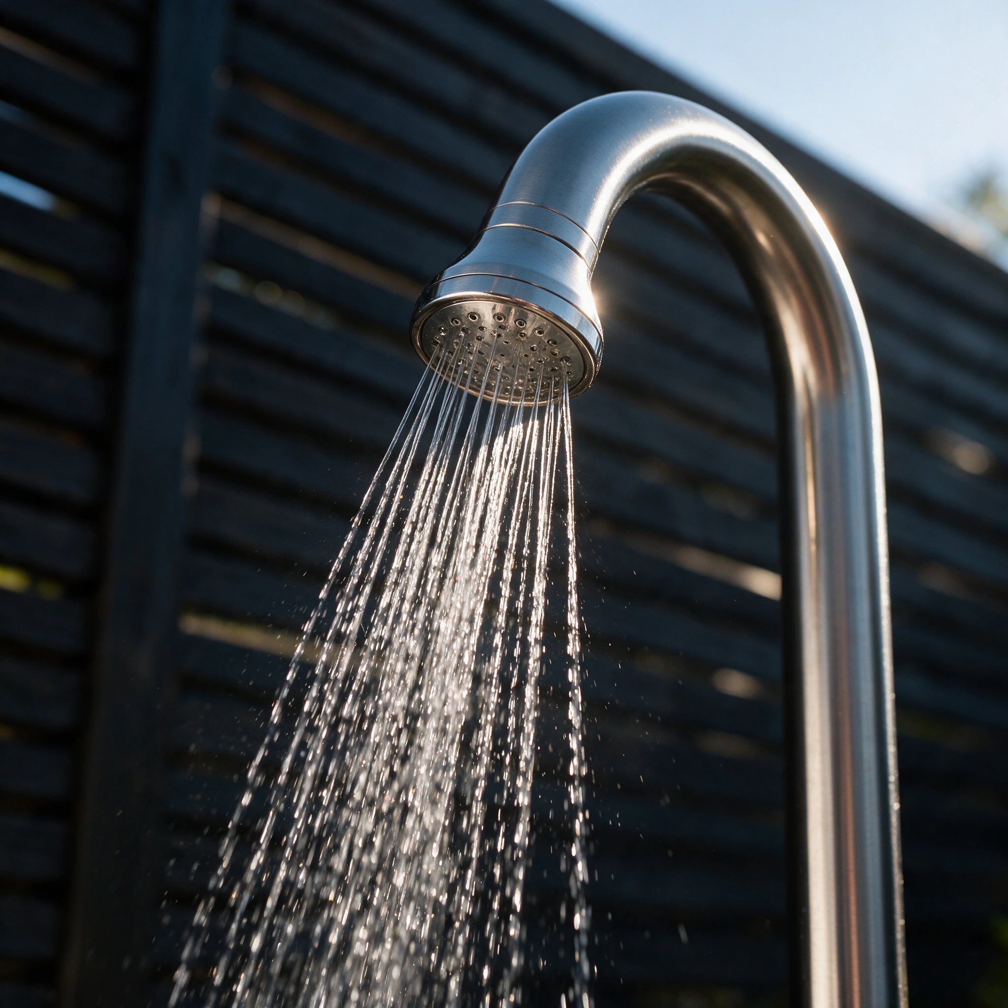 Outdoor Shower with Hot/Cold Water, Wand Hand and Foot Wash Spout Brushed