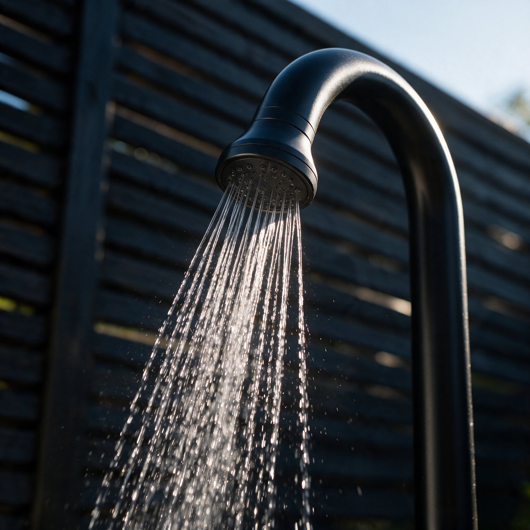 Outdoor Shower with Hot/Cold Water, Wand Hand and Foot Wash Spout Matte Black