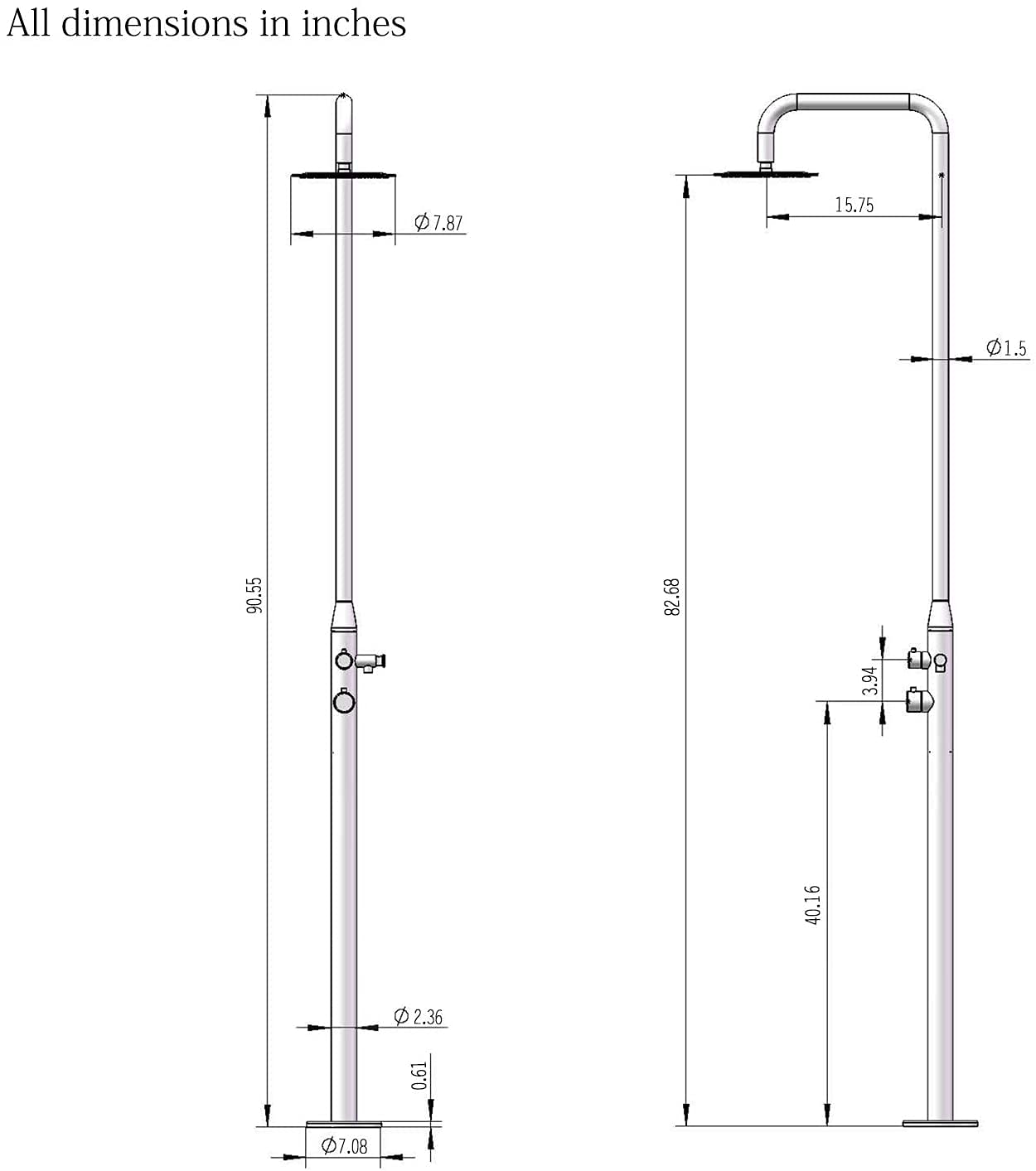 Freestanding Outdoor Shower, Stainless Steel Matte Black