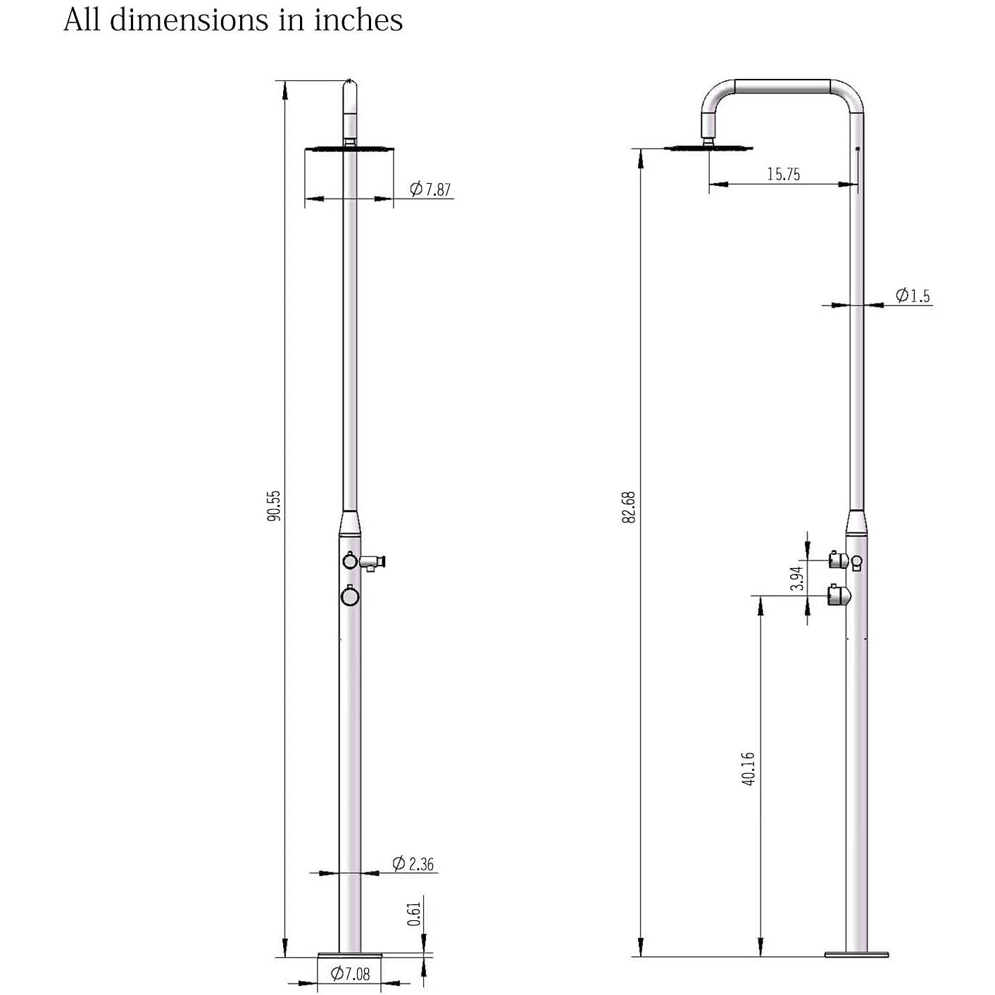 Freestanding Outdoor Shower, Stainless Steel Matte Black