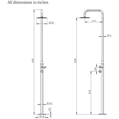 Freestanding Outdoor Shower, Stainless Steel Matte Black